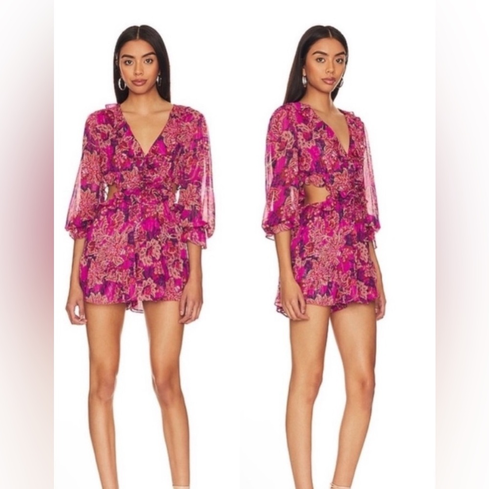 Misa Los Angeles Floral Pink Red Ruffles Romper Dress  ✨NWT Sz Small
